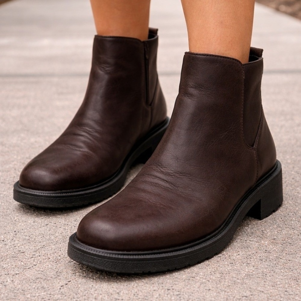 Aerosoles Brown Faux Leather Ankle Boots Slip-On Chelsea Style Womens Size 8.5